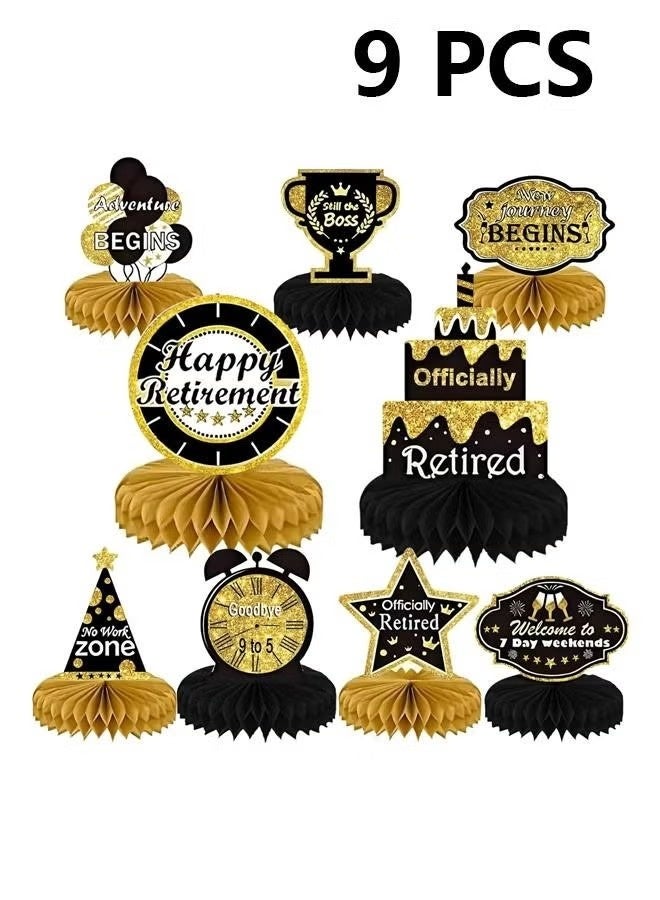 9PCS Retirement Party Decorations, Retirement Centerpieces for Table,Black and Gold Retirement Table Decorations, Retirement Decor for Retirement Party Retirement Party Supplies Men and Women - Image 1